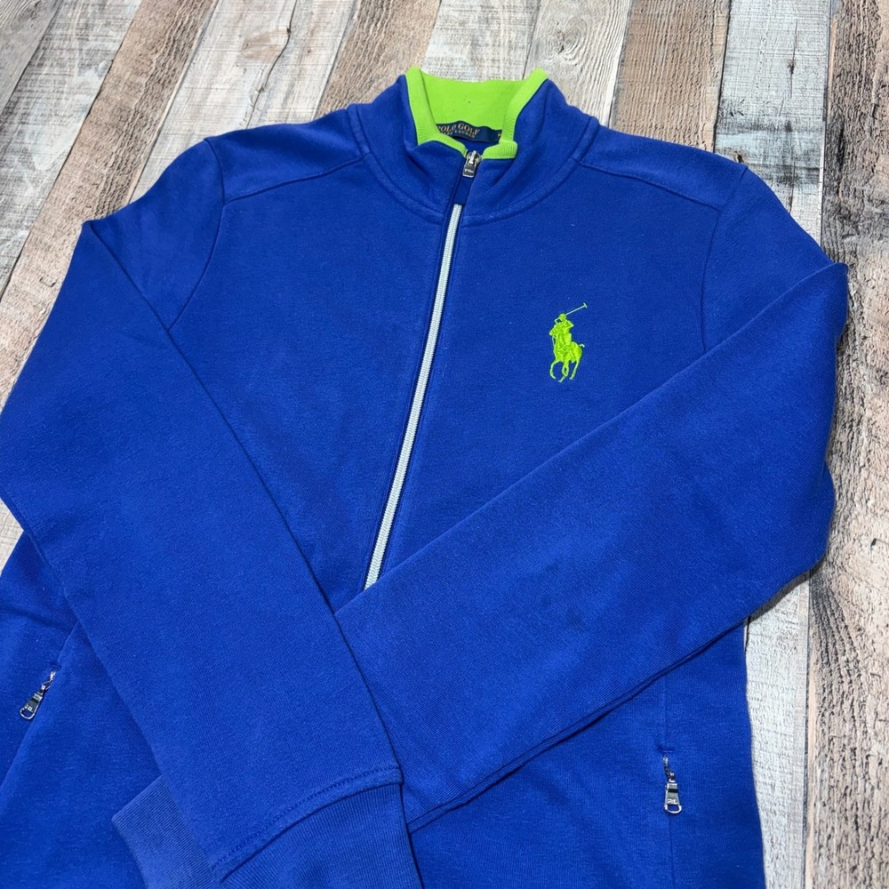 Polo Golf Ralph Lauren Jacket Mens M Blue Big Pony Full Zip Mock Neck Fleece